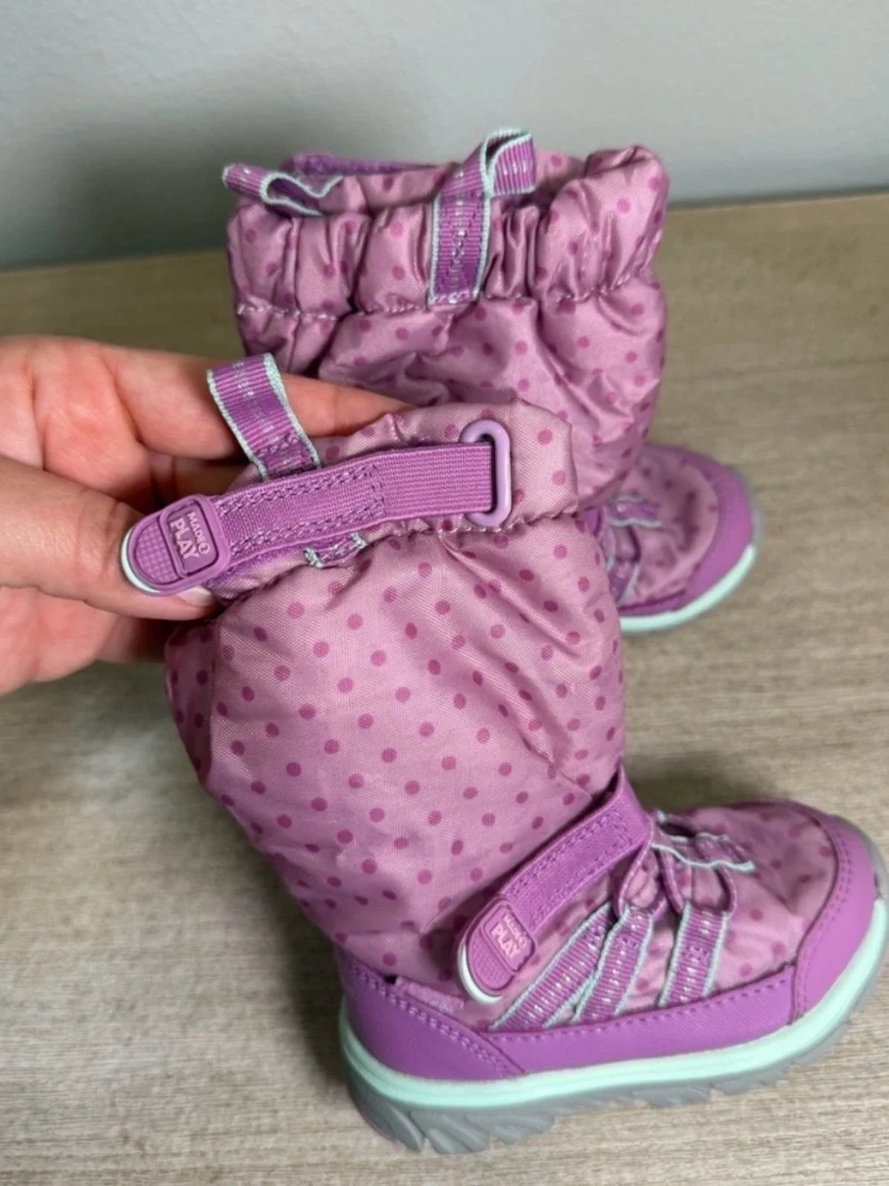 Stride Rite Boots Snow Velcro Purple Kids Fleece Lining Foldable Toddler 4.5
